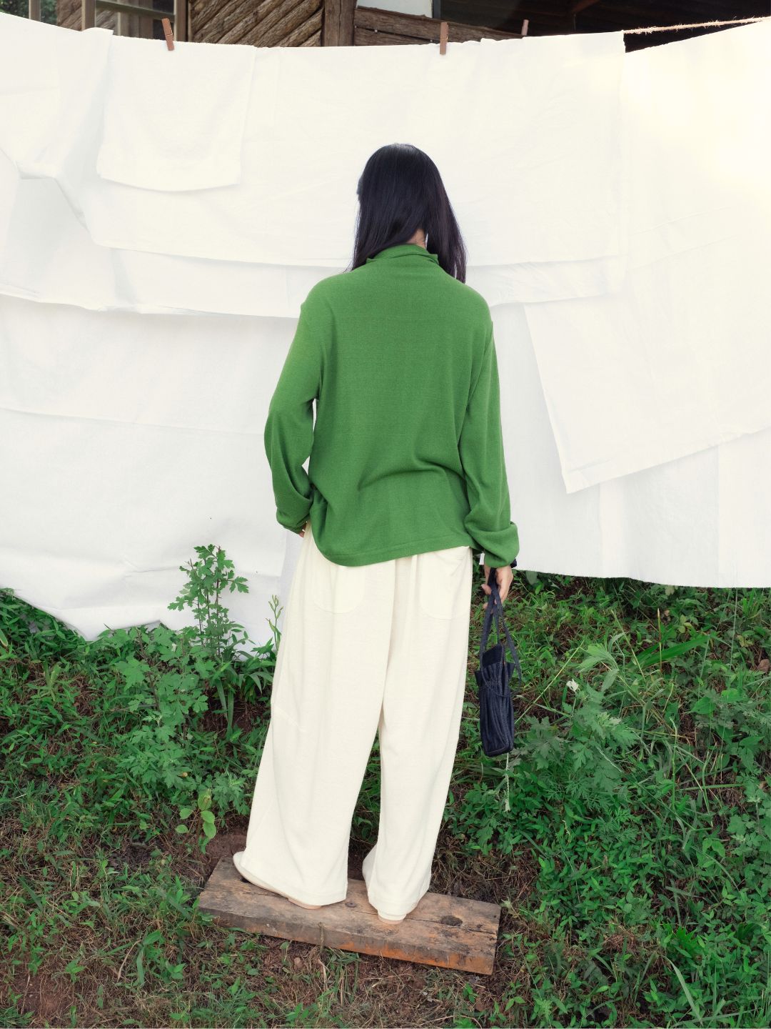 Kernel Cardigan - 100% Silk Noil - Moss Green