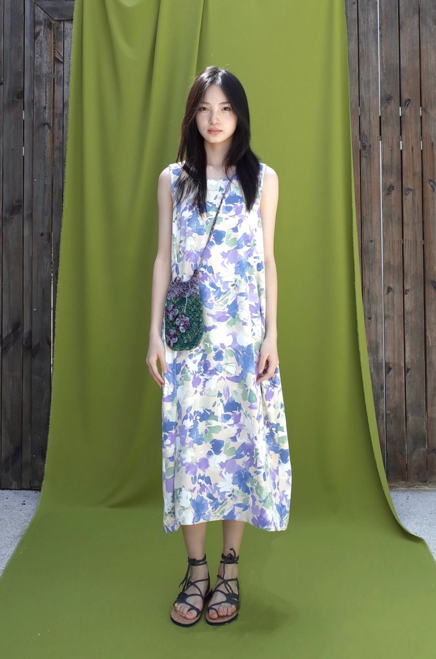 SLEEVELESS OPEN-BACK PAPILLON-PRINT DRESS