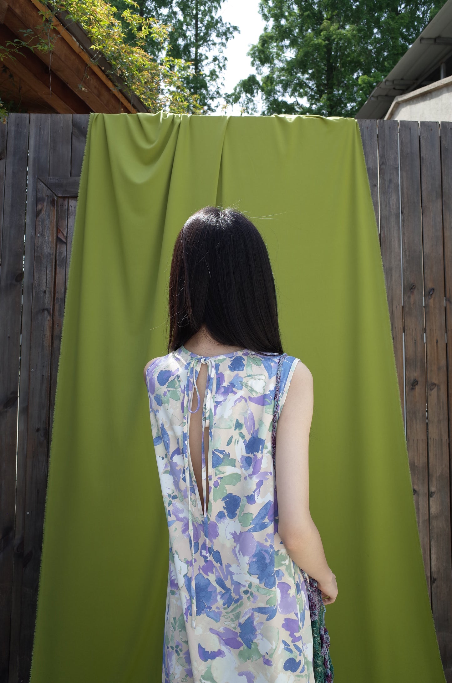 SLEEVELESS OPEN-BACK PAPILLON-PRINT DRESS