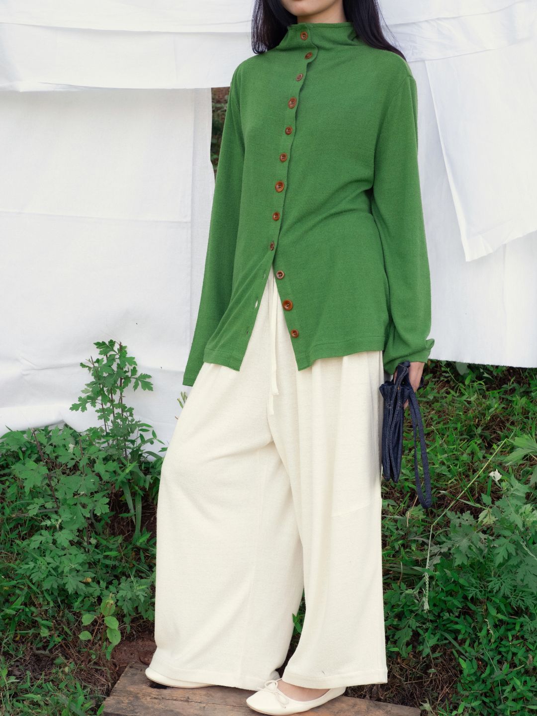 Kernel Cardigan - 100% Silk Noil - Moss Green