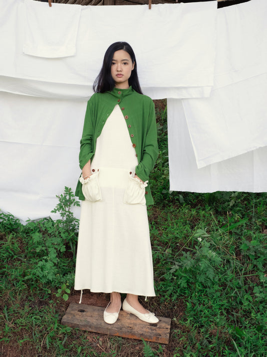 Kernel Cardigan - 100% Silk Noil - Moss Green