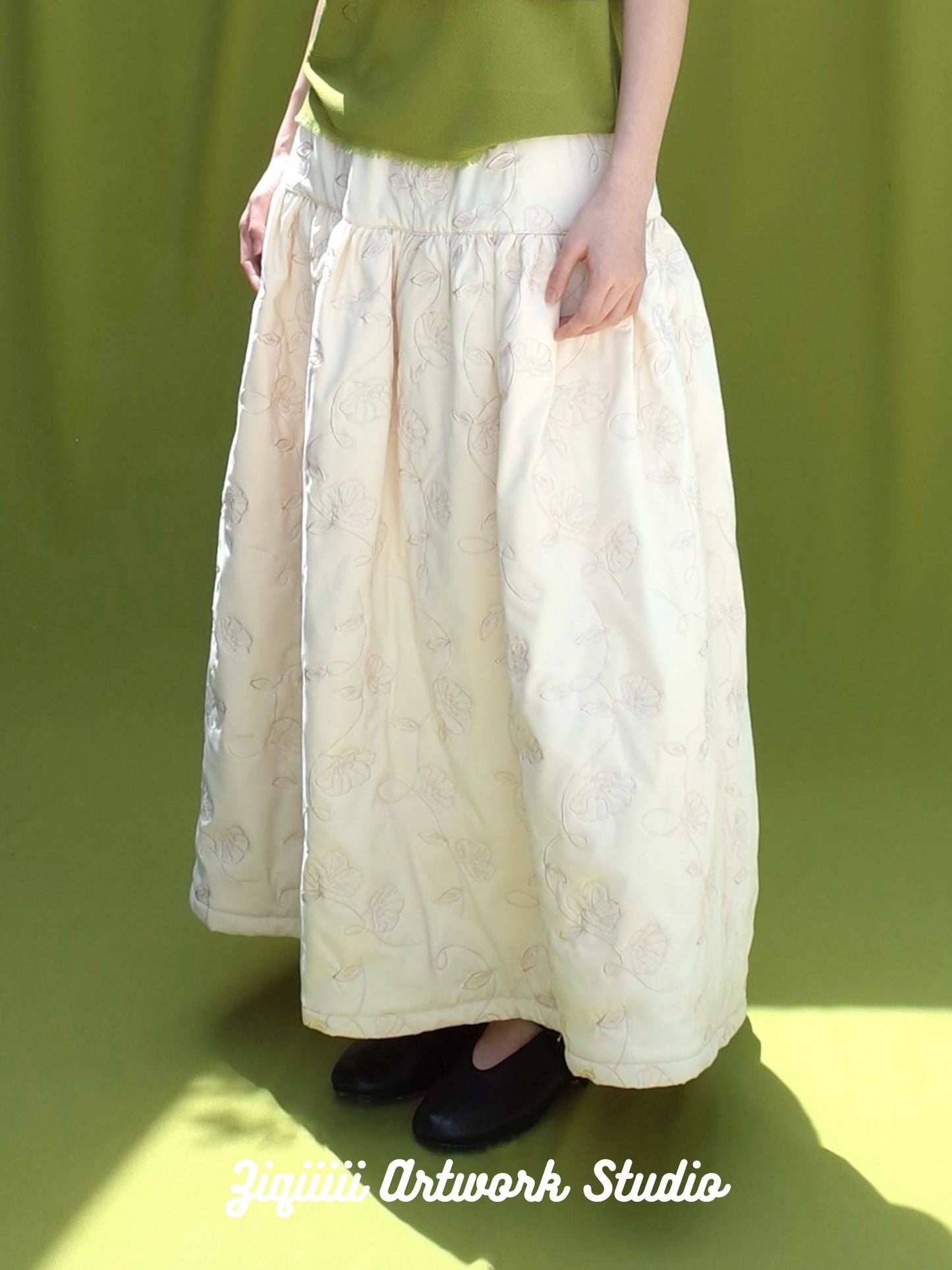EMBROIDERY-QUILTED DUVET SKIRT- cotton, recycled polyester