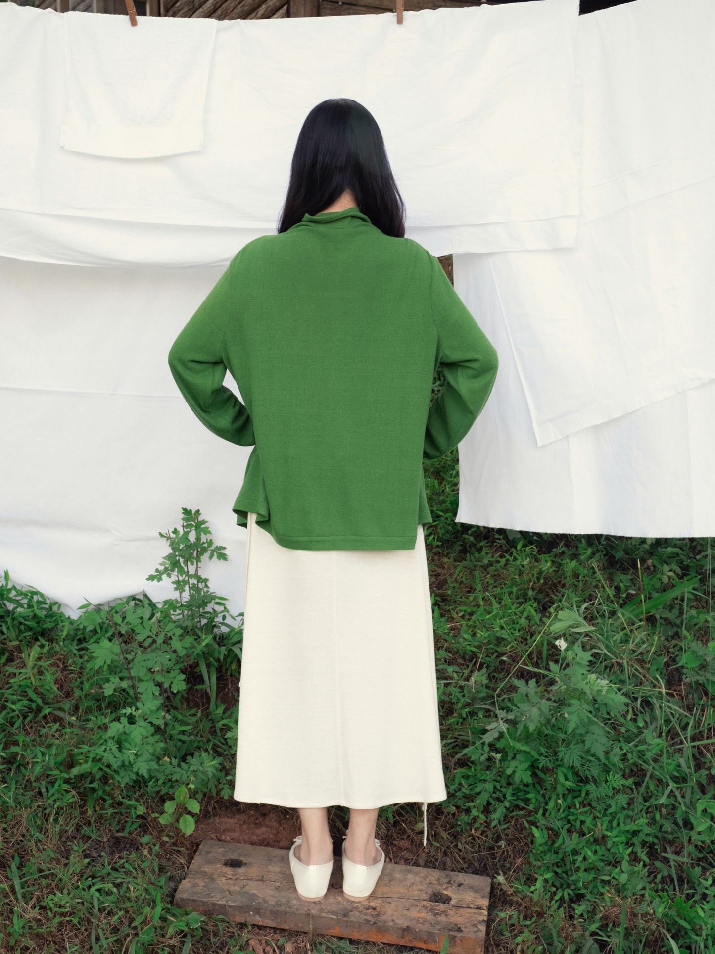 Kernel Cardigan - 100% Silk Noil - Moss Green