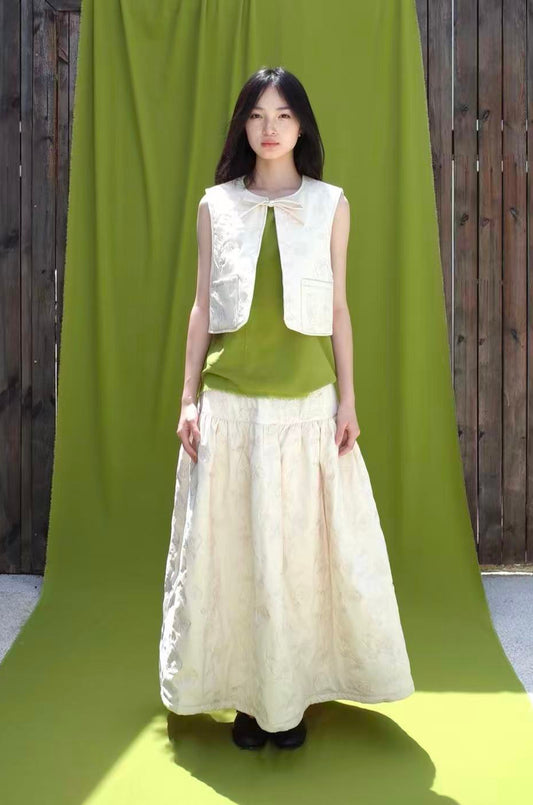 DUVET SKIRT| EMBROIDERY-QUILTED COTTON SKIRT（IVORY）
