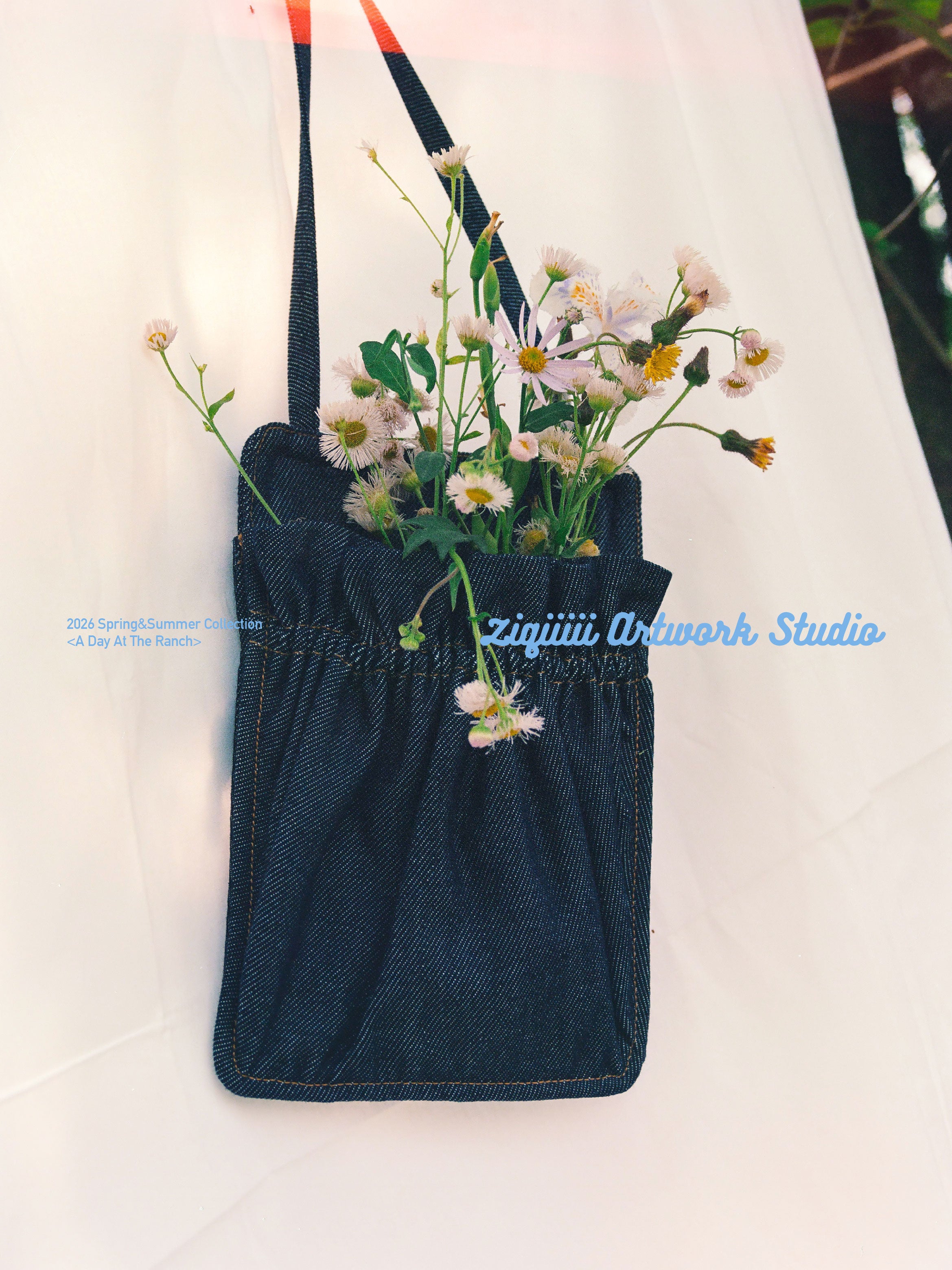 accordion square ennui bag／glay denim Denim Accordion Pouch - Cotton&Tencel – ZiqiiiiiArtworkStudio
