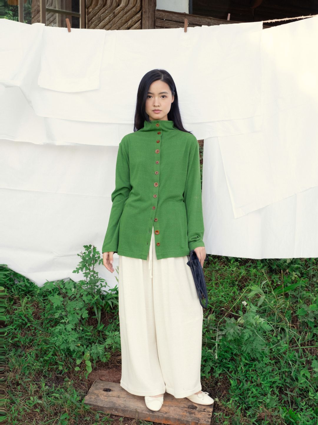 Kernel Cardigan - 100% Silk Noil - Moss Green