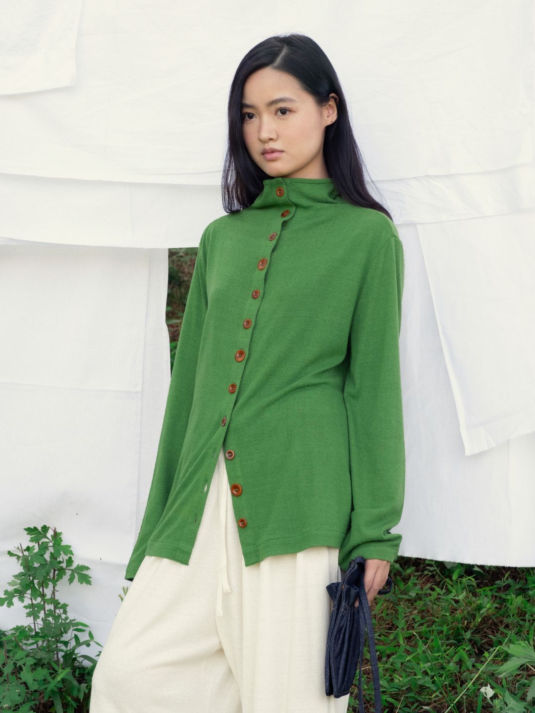 Kernel Cardigan - 100% Silk Noil - Moss Green