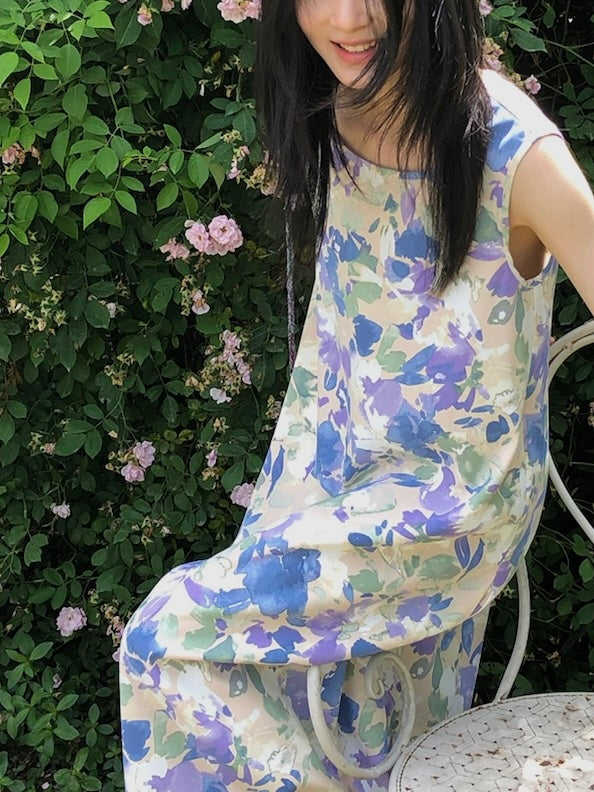 SLEEVELESS OPEN-BACK PAPILLON-PRINT DRESS - recycled polyester