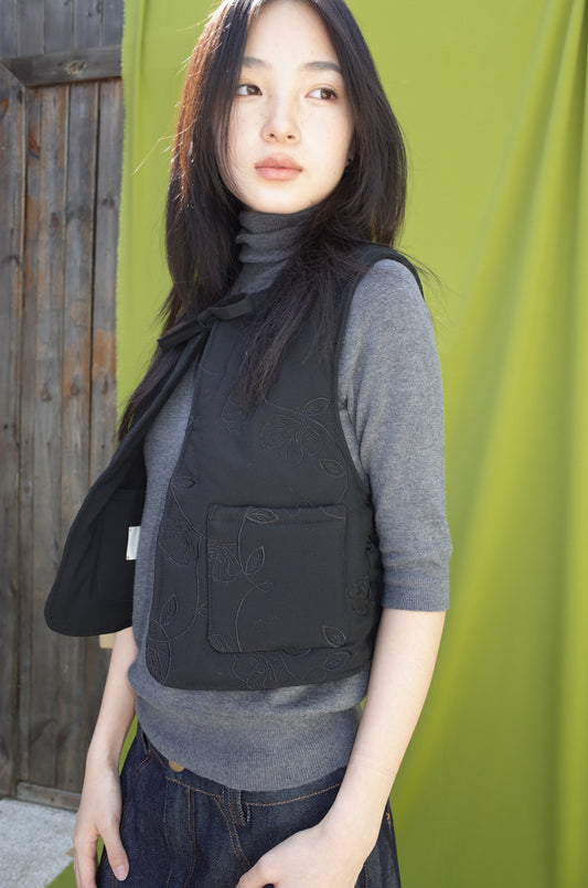 EMBROIDERY-QUILTED VEST - cotton, recycled polyester